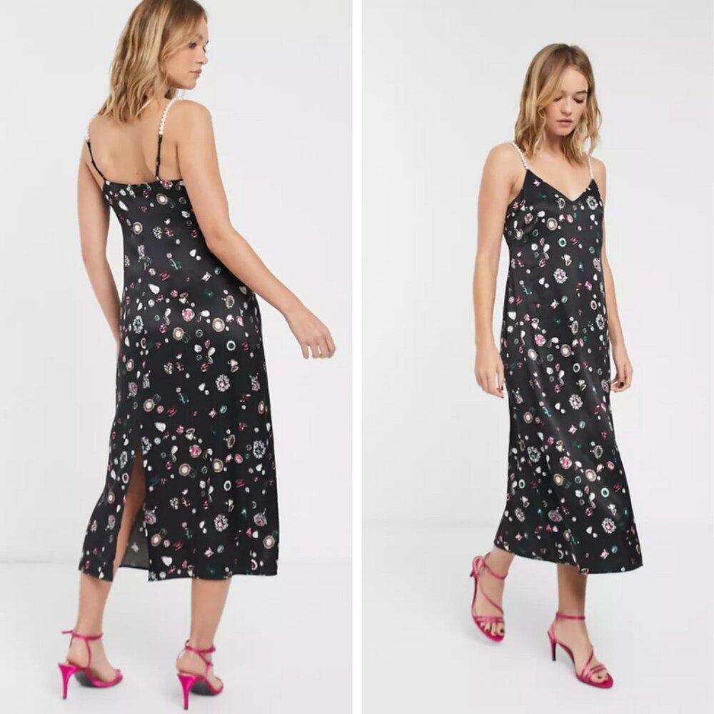 ASOS & Other Stories Jewel Print Midi Dress with Pearl Straps